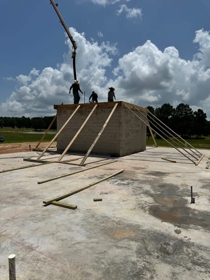 Concrete and CMU storm safe room being poured in East Texas