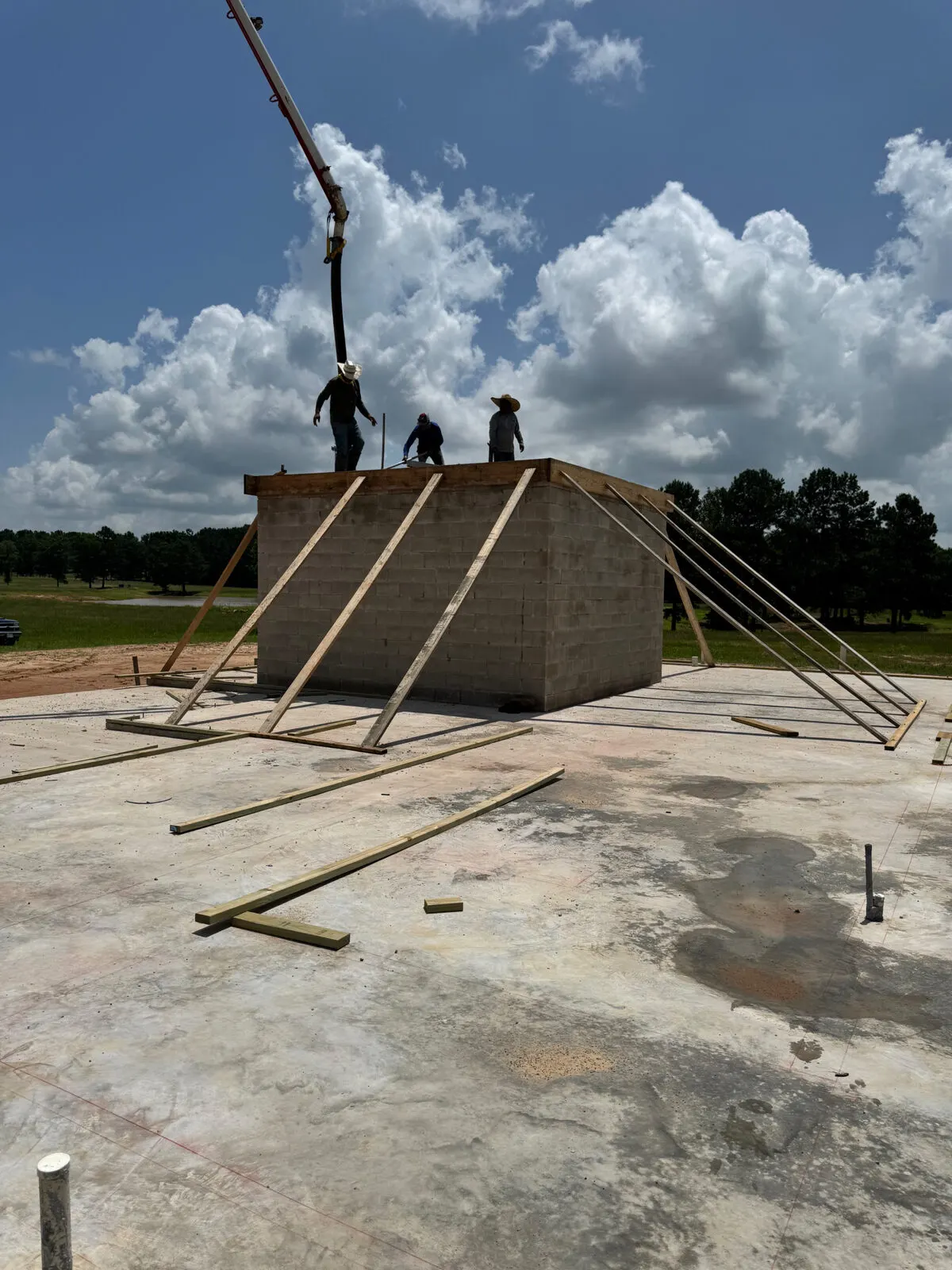 Concrete and CMU storm safe room being poured in East Texas