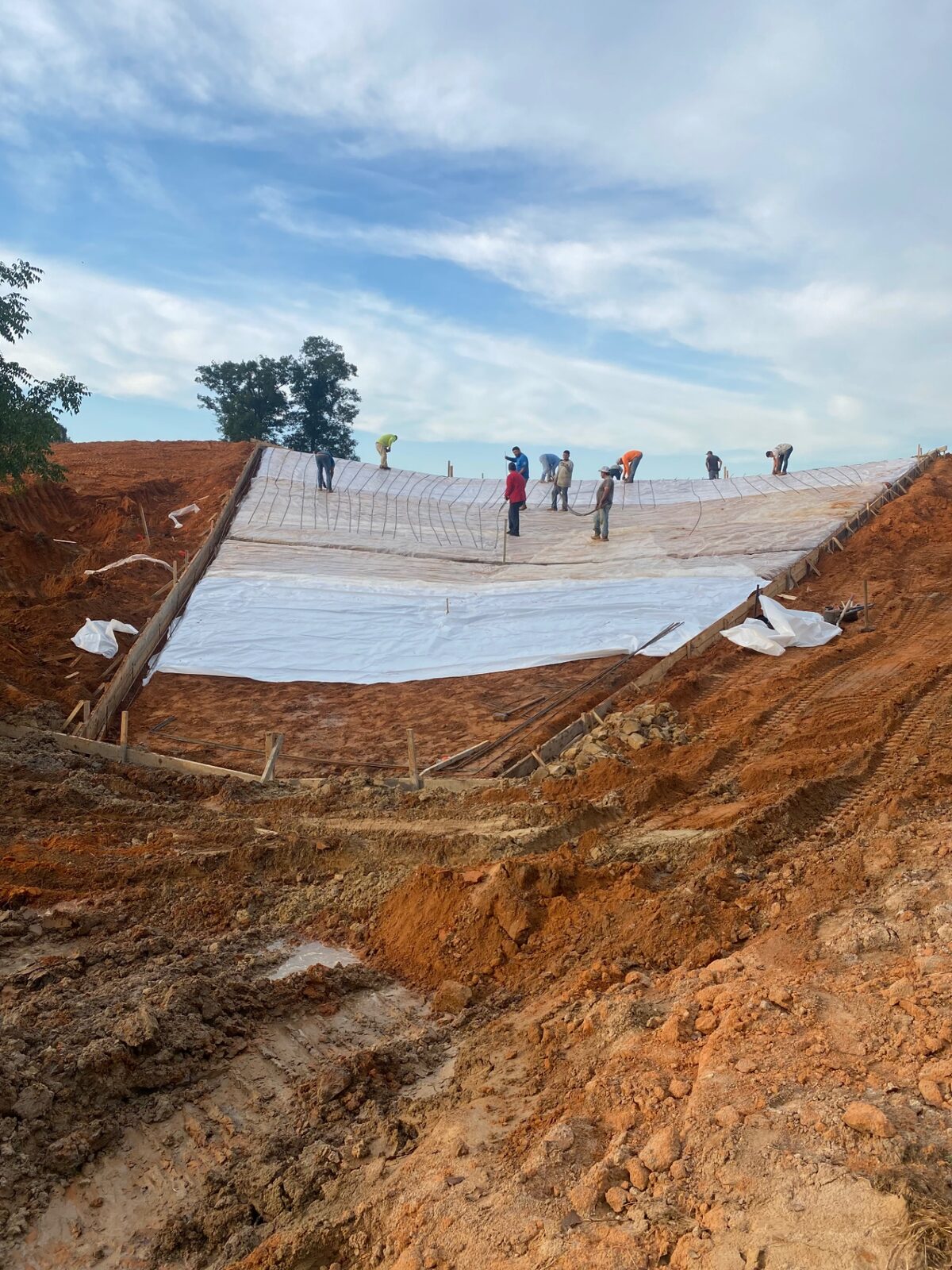 Lake spillway concrete pour — before