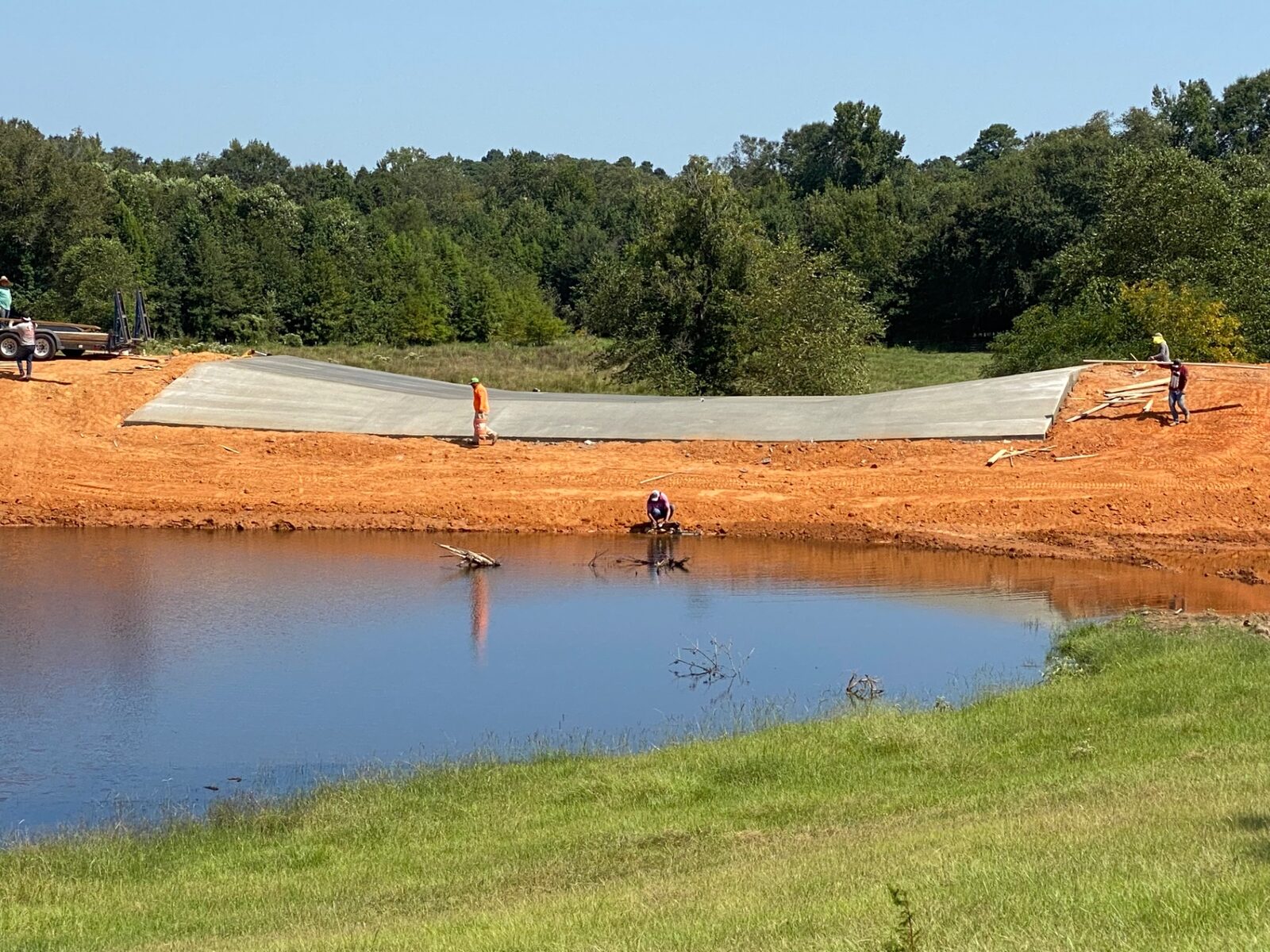 Lake spillway concrete pour — after